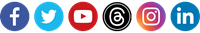 Facebook, Twitter, Youtube, Threads, Instagram, and LinkedIn logos